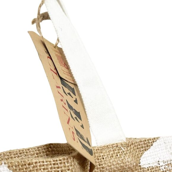 FEED Projects Burlap Tote Bag Natural White Handles Large Reusable Shopping - Picture 10 of 10
